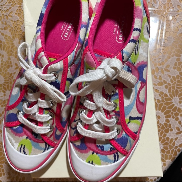 Coach Barrett Poppy Ikat Print Multi Pink Sneakers Size 7 - Picture 5 of 7